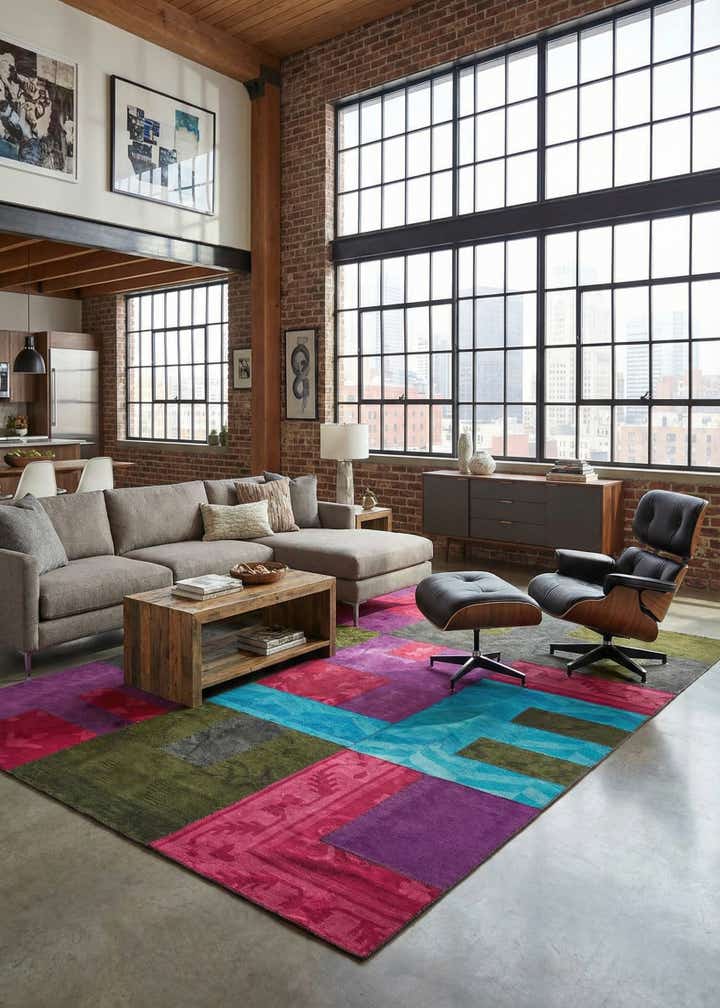 7' 3 x 10' Hand Woven Patchwork Wool Rug