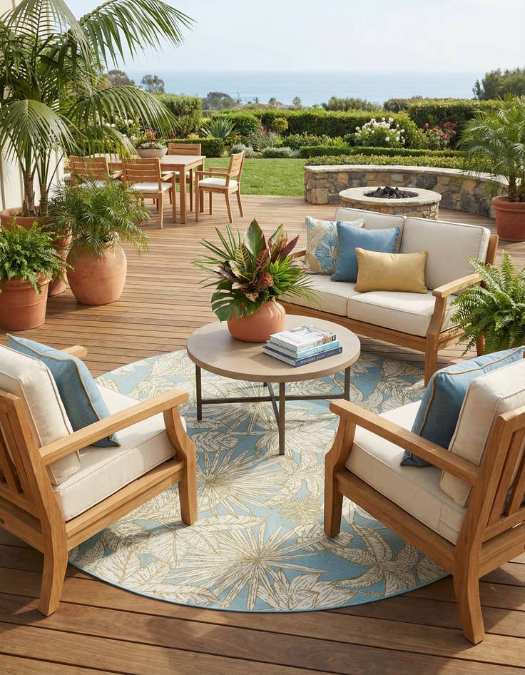 Detail image of  10' x 10'  Washable Botanical Indoor / Outdoor Round Rug