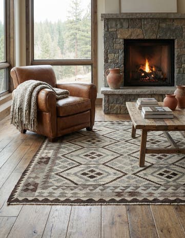 4' 11 x 6' 3 Hand Woven Kilim Maymana Wool Rug