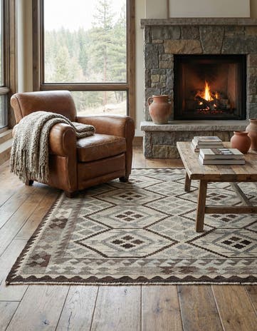4' 11 x 6' 3 Hand Woven Kilim Maymana Wool Rug