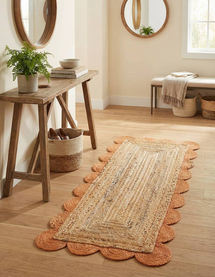 Detail image of 2' x 4' 1  Hand Scallop Braided Jute Runner Rug