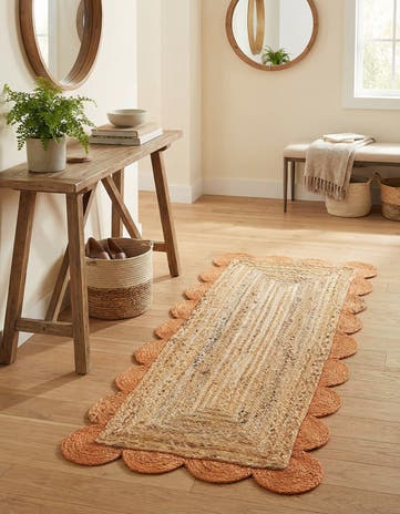 2' x 4' 1 Handmade Scallop Braided Jute Runner Rug