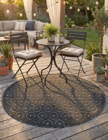 4' x 4' Easy-Clean Trellis Textured Indoor / Outdoor Round Rug