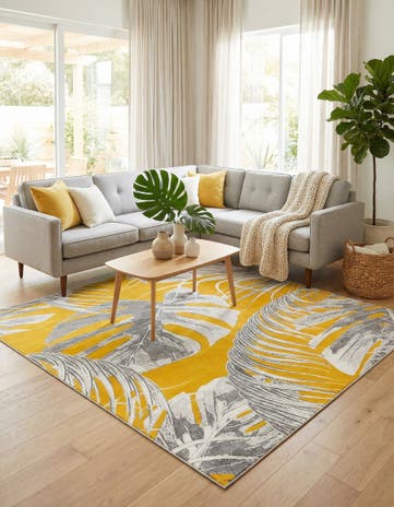 Yellow Blossom Square Rug