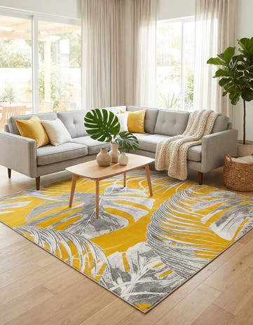 Yellow Blossom Square Rug
