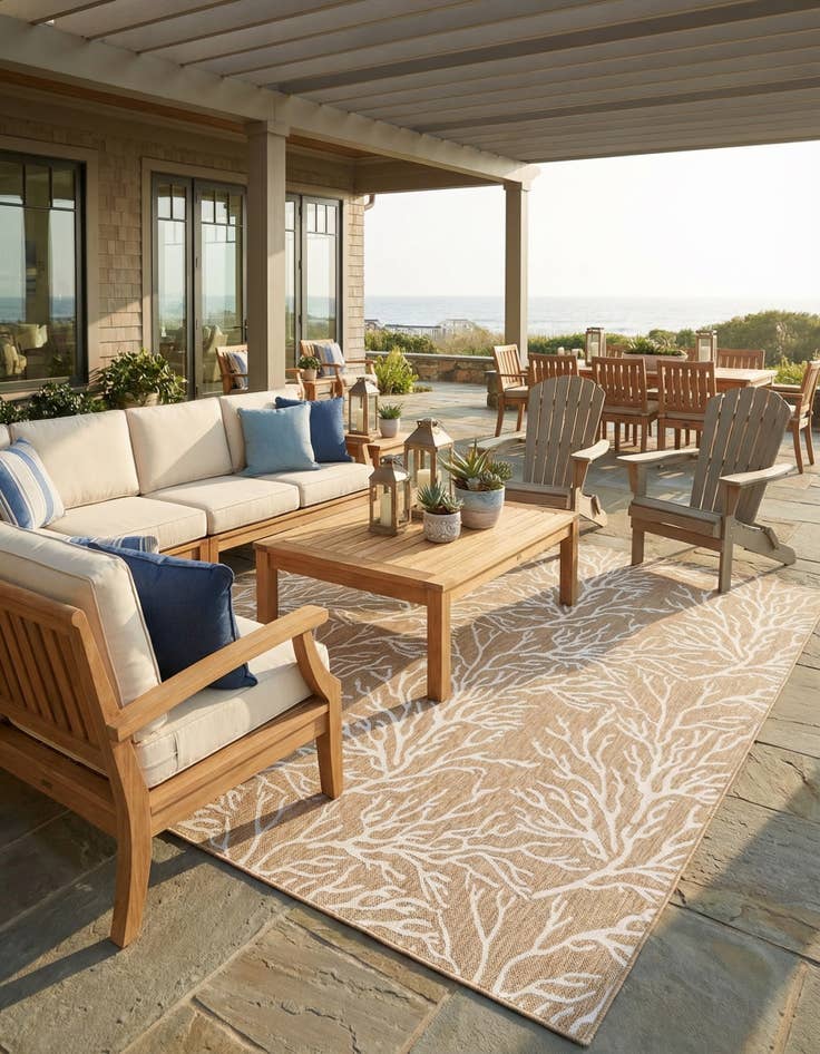 Detail image of  13' x 13'  Washable Coastal Indoor / Outdoor Square Rug