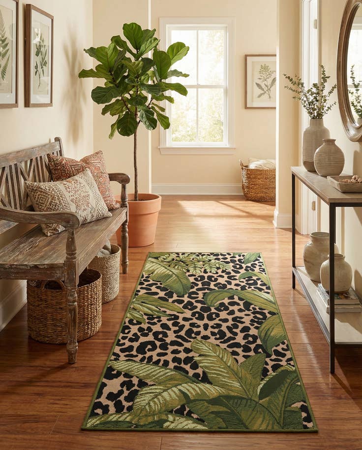 Detail image of 2' x 4' Easy-Clean Botanical Indoor / Outdoor Runner Rug