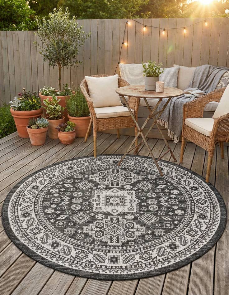 Detail image of 6' x 6'  Washable Aztec Indoor / Outdoor Round Rug