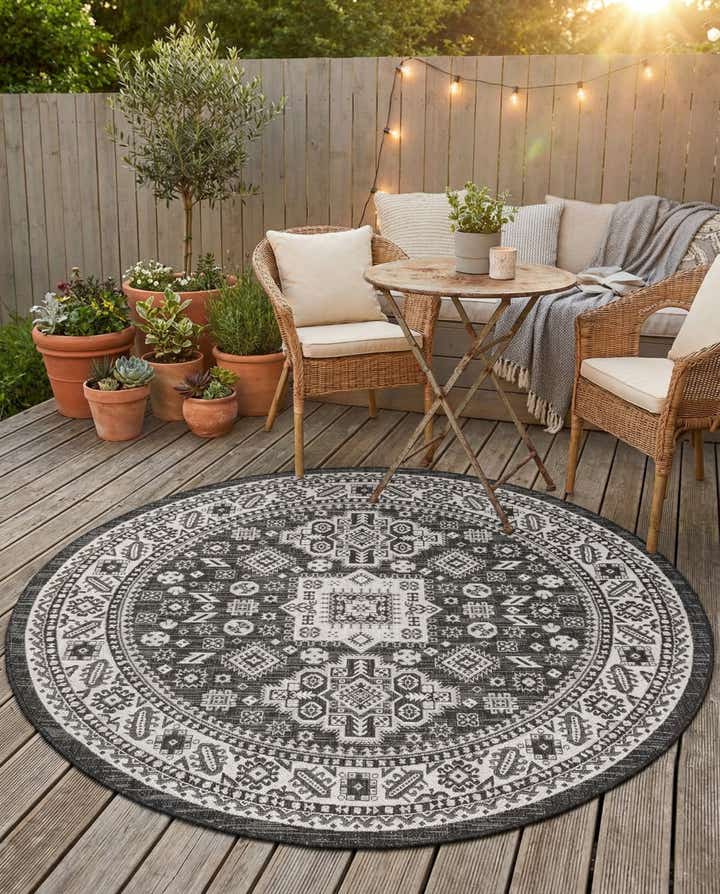 6' x 6' Easy-Clean Aztec Indoor / Outdoor Round Rug