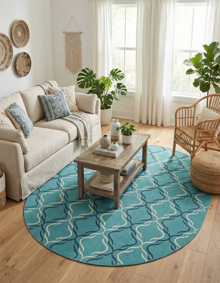 Detail image of  7' 10 x 10'  Washable Lattice Indoor / Outdoor Oval Rug