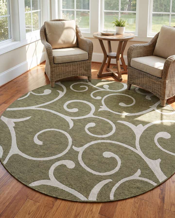 185cm x 185cm Easy-Clean Botanical Indoor / Outdoor Round Rug