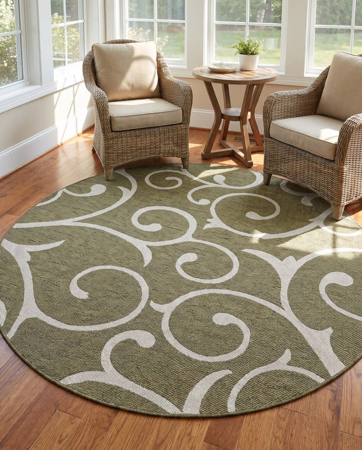 Detail image of 185cm x 185cm Easy-Clean Botanical Indoor / Outdoor Round Rug