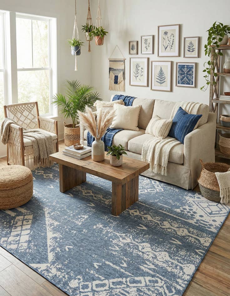 Detail image of  9' x 12'  Washable Bohemian Indoor / Outdoor Rug