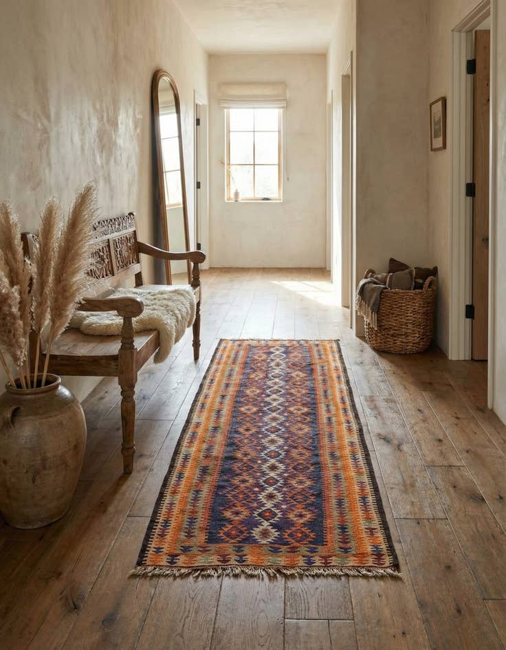 Detail image of  4' 4 x 10' 6  Hand Woven Kilim Fars Wool Runner Rug