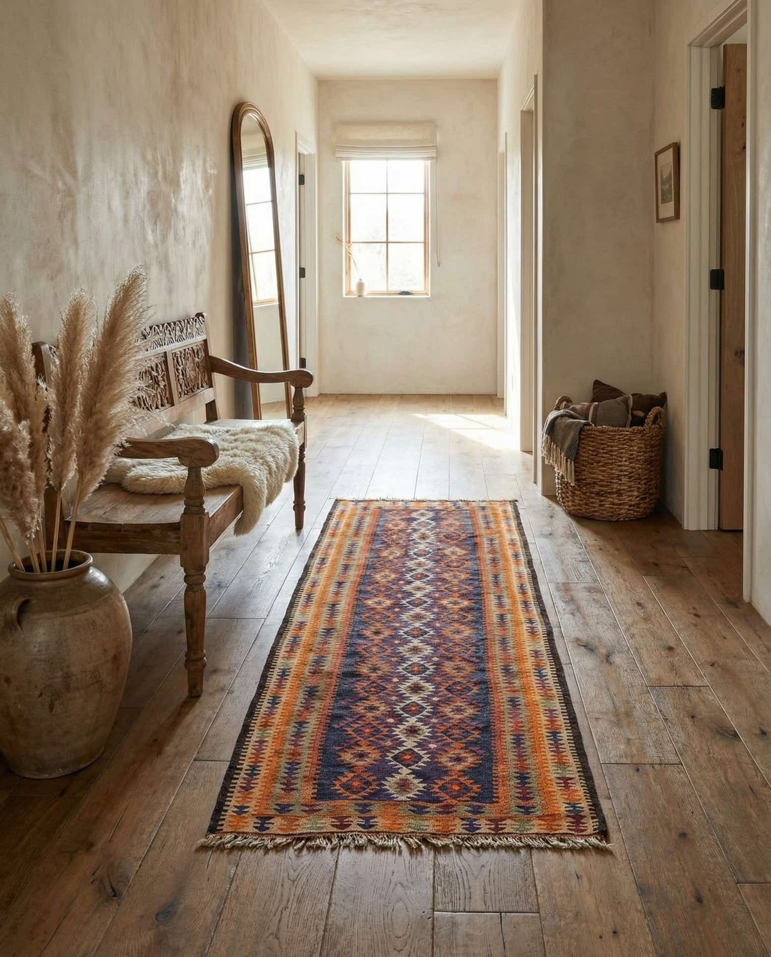 4' 4 x 10' 6 Hand Woven Kilim Fars Wool Runner Rug