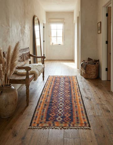 4' 4 x 10' 6 Hand Woven Kilim Fars Wool Runner Rug
