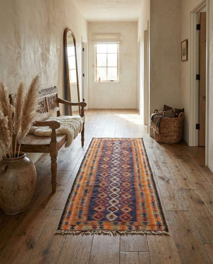 4' 4 x 10' 6 Hand Woven Kilim Fars Wool Runner Rug