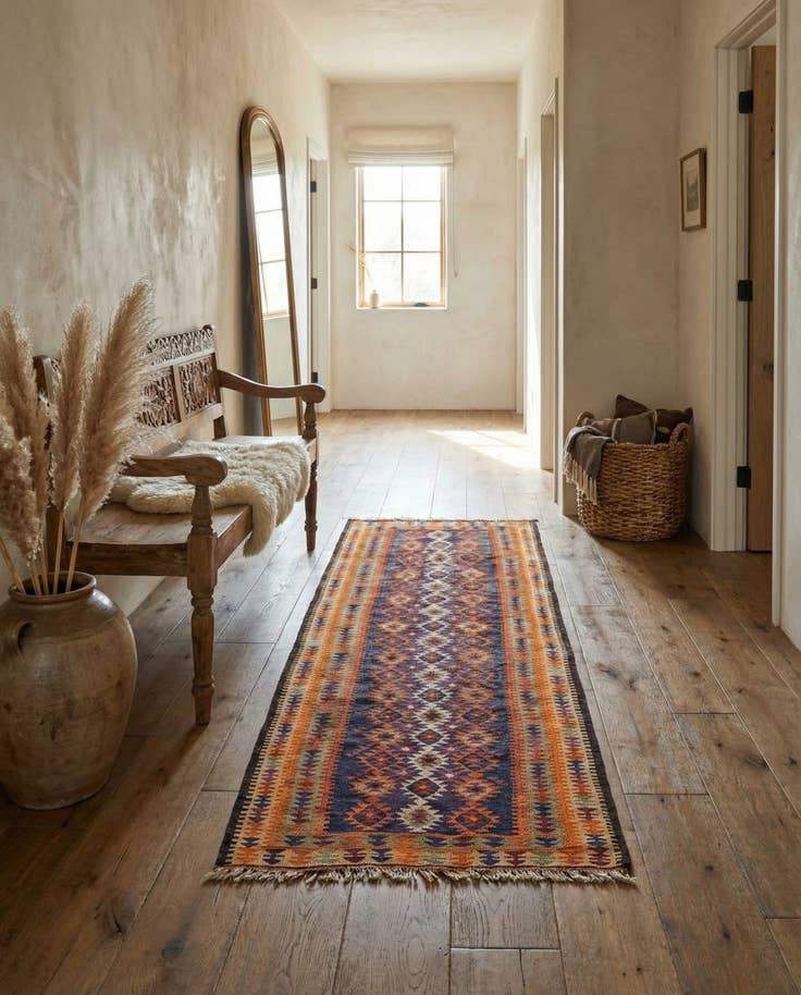 Detail image of 4' 4 x 10' 6 Hand Woven Kilim Fars Wool Runner Rug