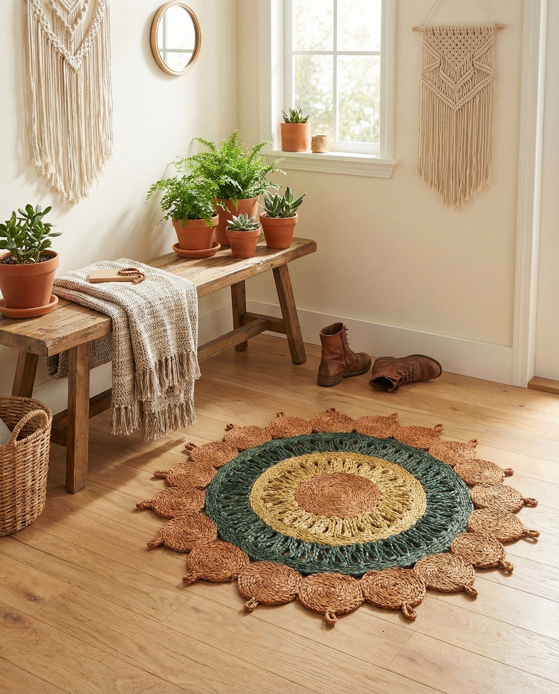  3' 1 x 3' 1  Hand Braided Jute Round Rug