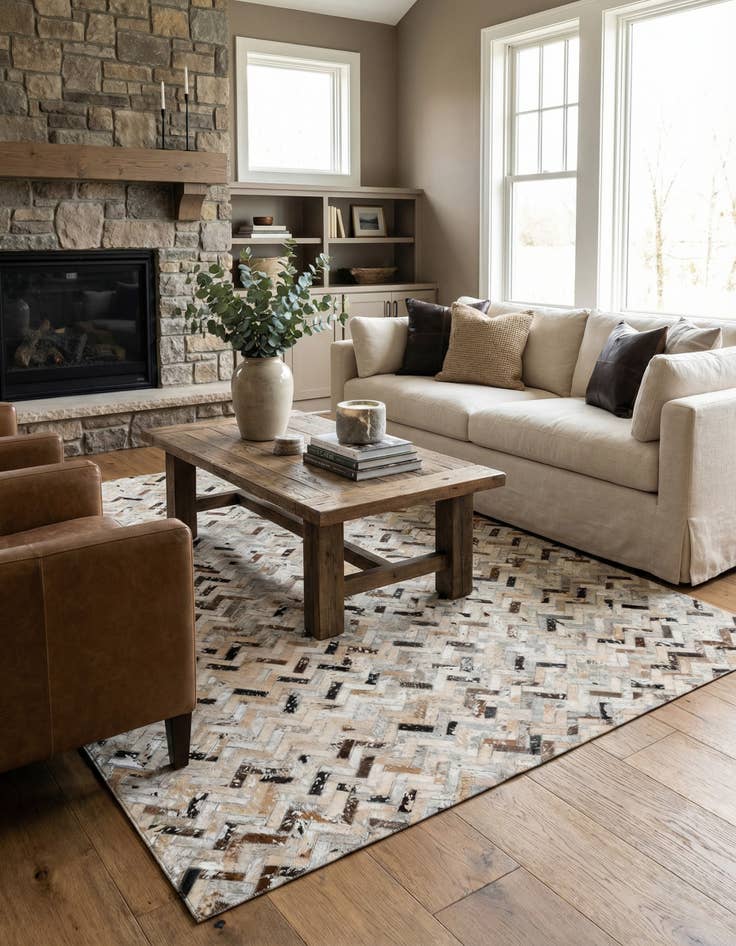 Detail image of 5' 3 x 7' 8 Cowhide Stocks Rug