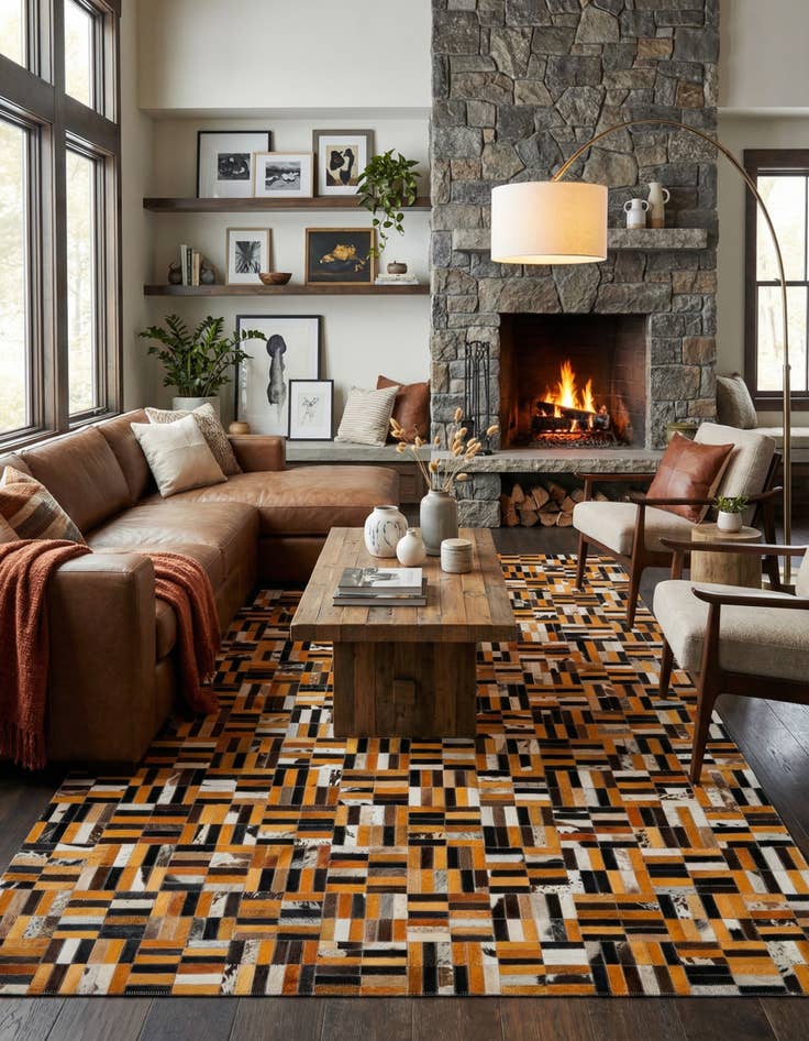 Detail image of  5' x 7' 11 Cowhide - Patchwork Rug