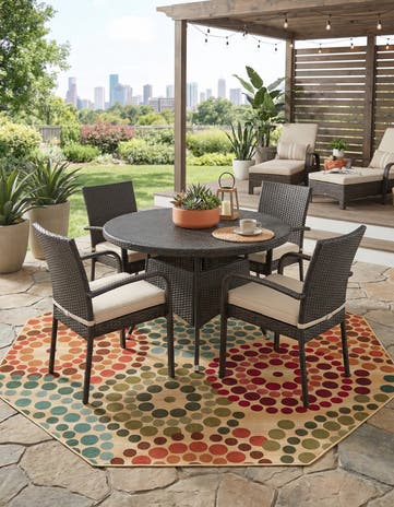 7' 10 x 7' 10 Easy-Clean Modern Indoor / Outdoor Octagon Rug