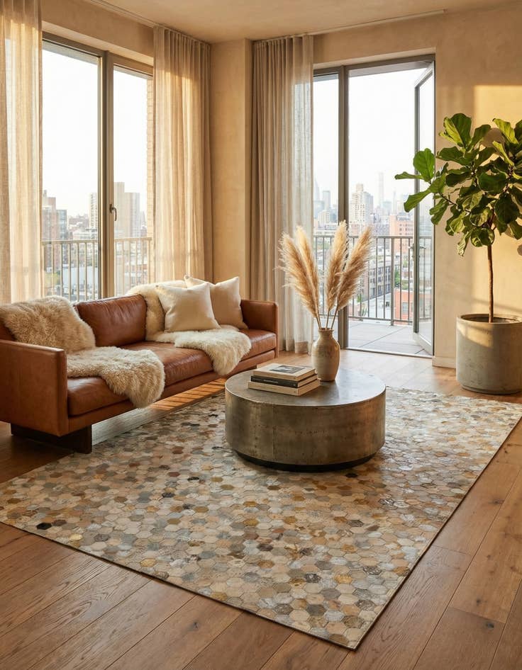 Detail image of  5' 2 x 8' 1 Cowhide - Patchwork Rug