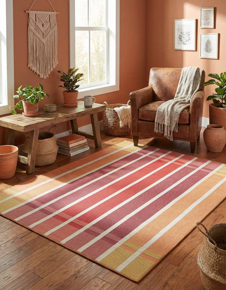Detail image of 4' x 6' Easy-Clean Striped Indoor / Outdoor Rug