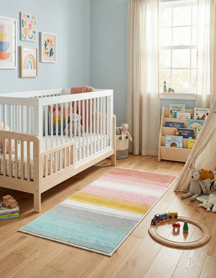 Detail image of 2' 2 x 4' Rainbow Stripes Whimsy Kids Runner Rug