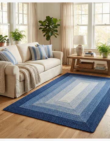 Blue Handmade Hand Braided Wool Rug