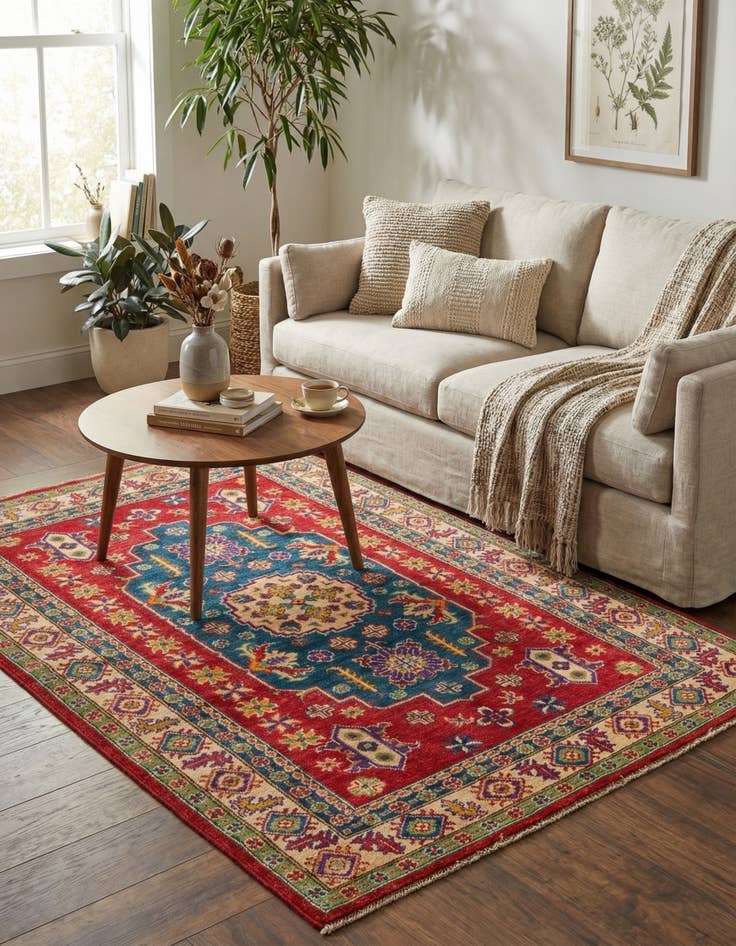 Detail image of  4' x 6' 4  Hand Knotted Kazak Rug