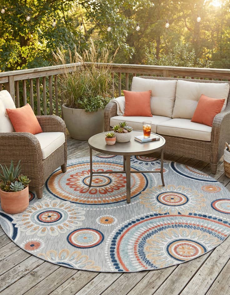Detail image of 8' 2 x 8' 2 Easy-Clean Botanical Indoor / Outdoor Round Rug