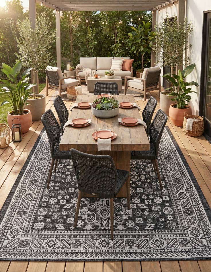 Detail image of 7' 10 x 10' Easy-Clean Aztec Indoor / Outdoor Rug