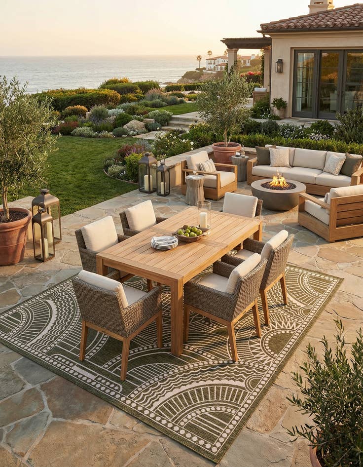 Detail image of 12' x 12'  Washable Traditional Indoor / Outdoor Square Rug