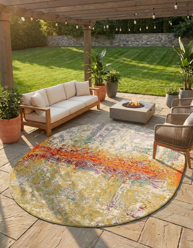Detail image of 8' x 10'  Washable Modern Indoor / Outdoor Oval Rug