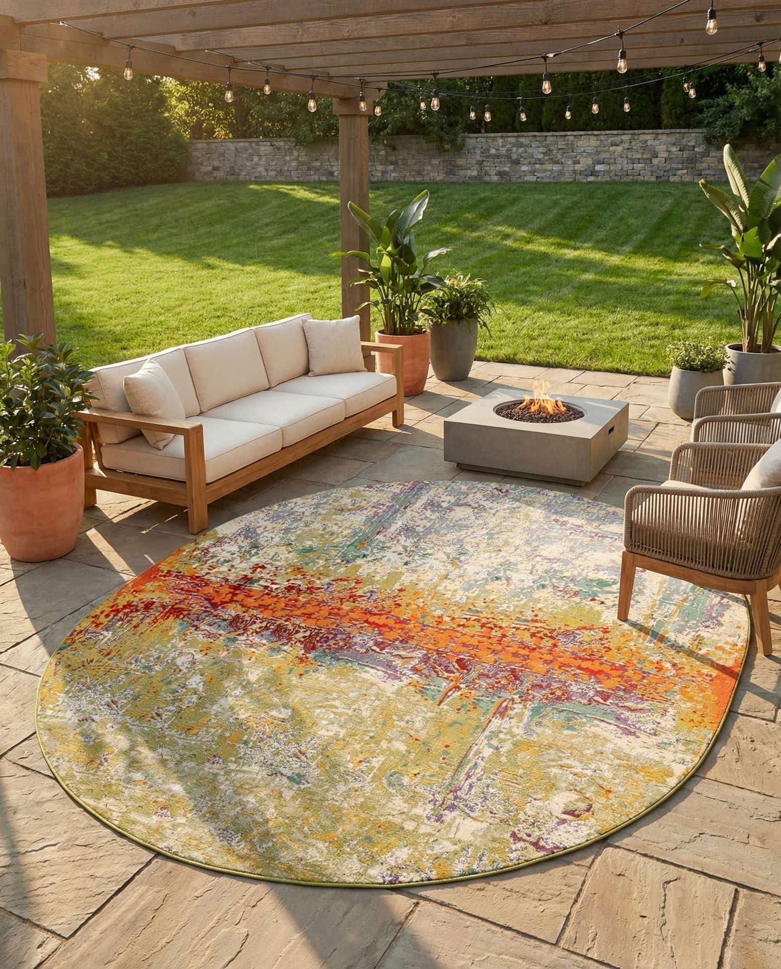 8' x 10' Easy-Clean Modern Indoor / Outdoor Oval Rug