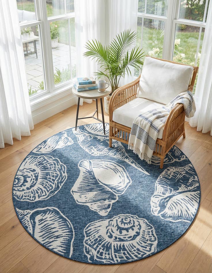 Detail image of  6' x 6'  Washable Coastal Indoor / Outdoor Round Rug