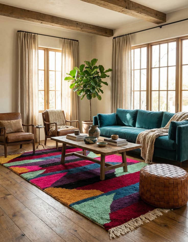 Detail image of 4' 9 x 8'  Hand Knotted Moroccan Wool Rug