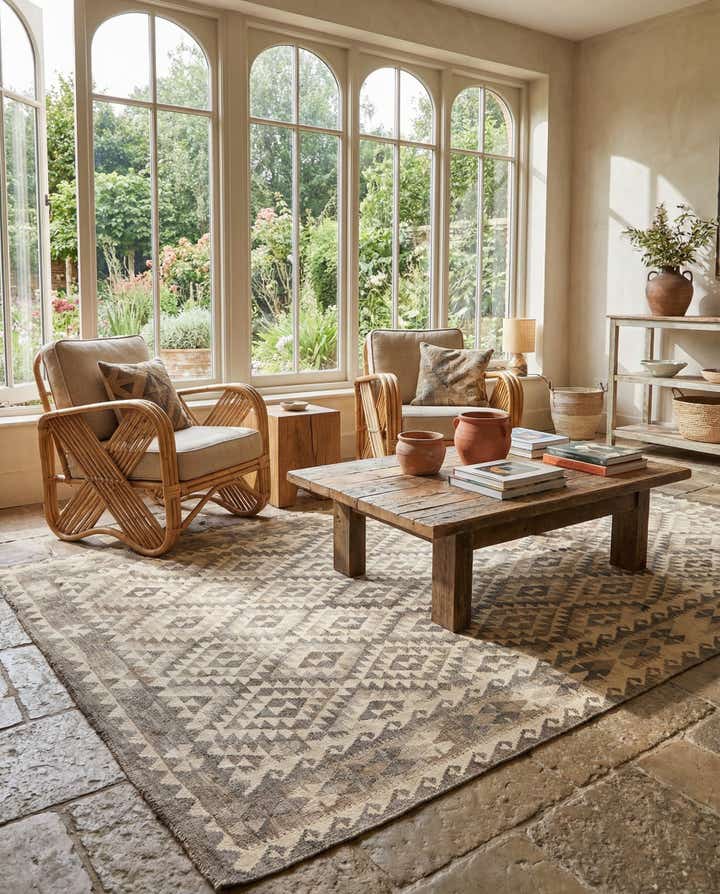 6' 9 x 9' 9 Hand Woven Kilim Maymana Wool Rug