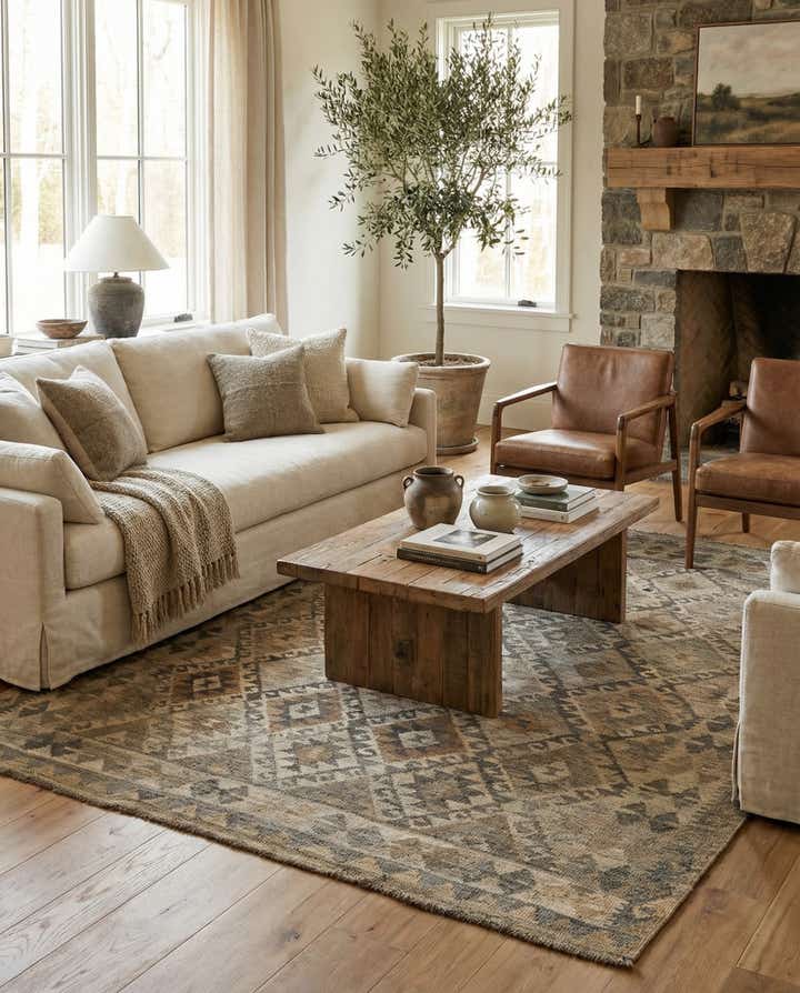 5' 2 x 6' 3 Hand Woven Kilim Maymana Wool Rug