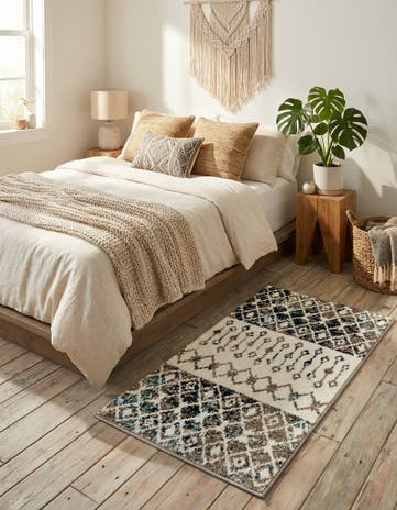 Ivory Gray Blue Moroccan Trellis Rug