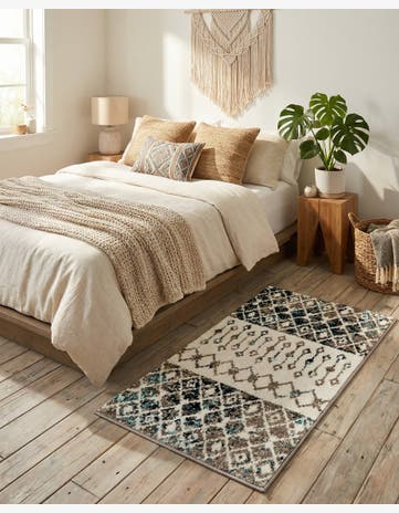 Ivory Gray Blue Moroccan Trellis Rug
