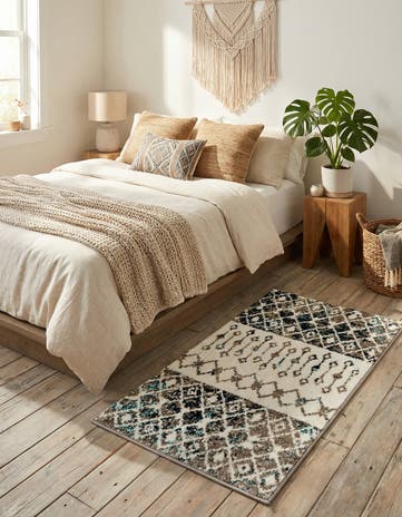 Ivory Gray Blue Moroccan Trellis Rug