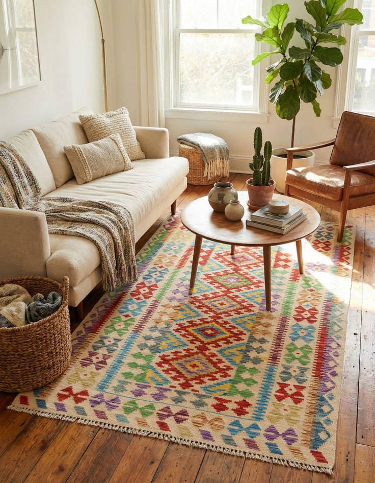 Detail image of 3' 4 x 6' 4  Hand Woven Kilim Maymana Wool Rug