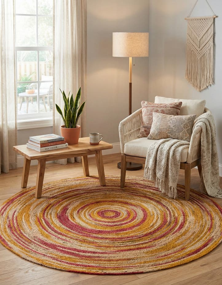 5' 1 x 5' 1 Handmade Braided Jute Round Rug