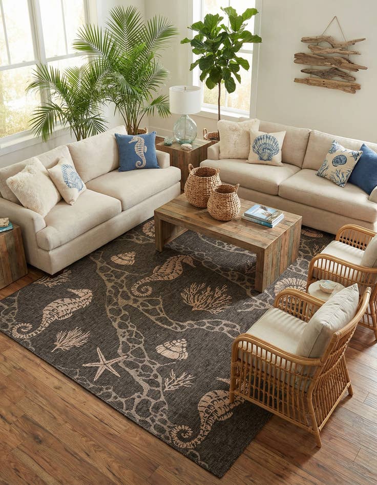 Detail image of 9' x 12'  Washable Coastal Indoor / Outdoor Rug