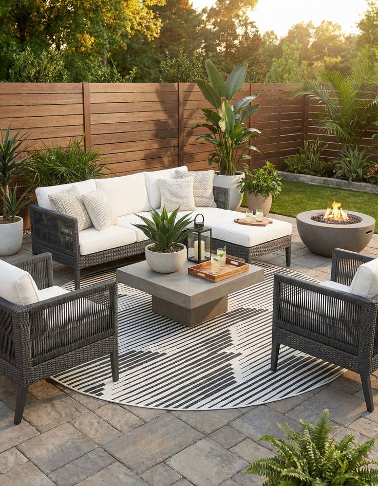 Detail image of 10' x 10'  Washable Modern Indoor / Outdoor Round Rug