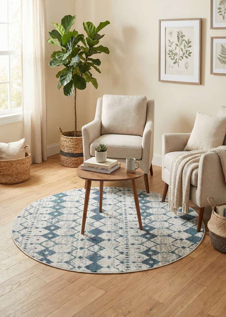 4' x 4' Easy-Clean Trellis Indoor / Outdoor Round Rug