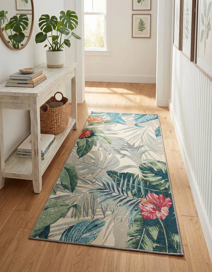 Detail image of 2' 7 x 5' 3  Washable Botanical Indoor / Outdoor Runner Rug