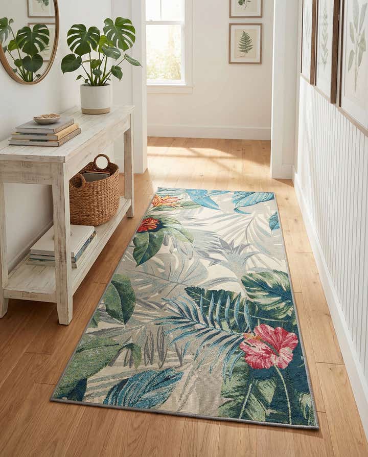2' 7 x 5' 3 Easy-Clean Botanical Indoor / Outdoor Runner Rug